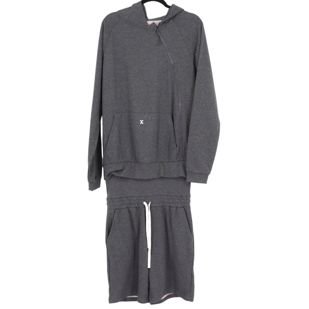 TUXY The Summer Suit Mens Jumpsuit Size M Charcoal Black Hoodie Fleece Shorts
